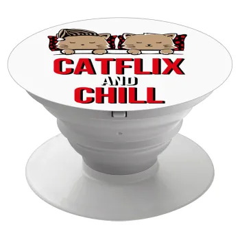 Catflix and Chill, Phone Holders Stand  Λευκό Βάση Στήριξης Κινητού στο Χέρι