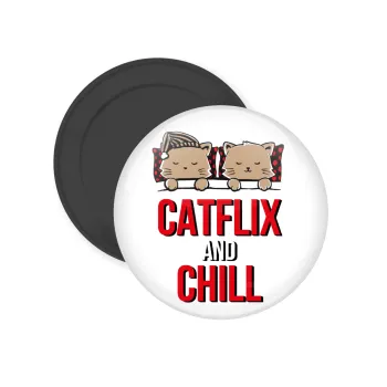 Catflix and Chill, Μαγνητάκι ψυγείου στρογγυλό διάστασης 5cm