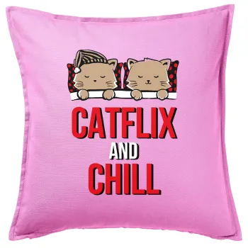 Catflix and Chill, Sofa cushion Pink 50x50cm includes filling