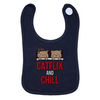 Catflix and Chill, Σαλιάρα με Σκρατς 100% Organic Cotton Μπλε (0-18 months)