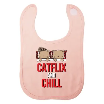 Catflix and Chill, Σαλιάρα με Σκρατς ΡΟΖ 100% Organic Cotton (0-18 months)