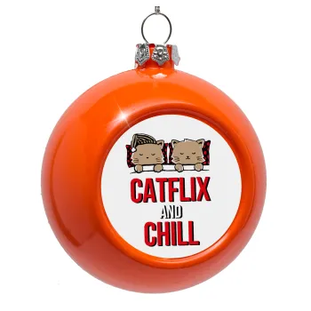 Catflix and Chill, Orange Christmas tree ornament bauble 8cm
