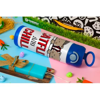 Catflix and Chill, Easter candle, Childrens hot water bottle, stainless steel, with safety straw, BLUE (500ml)