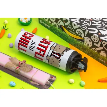 Catflix and Chill, Πασχαλινή Λαμπάδα με Travel Tumbler θερμό με διπλό καπάκι (600ml, BPA free) & κερί αρωματικό πλακέ (30cm) (ΡΟΖ)