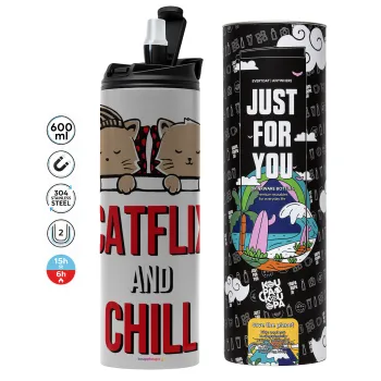 Catflix and Chill, Tumbler stainless steel GREY 600ml