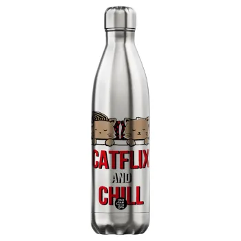 Catflix and Chill, Inox (Stainless steel) hot metal mug, double wall, 750ml