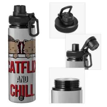 Catflix and Chill, Metallic water bottle with safety cap, 850ml aluminum