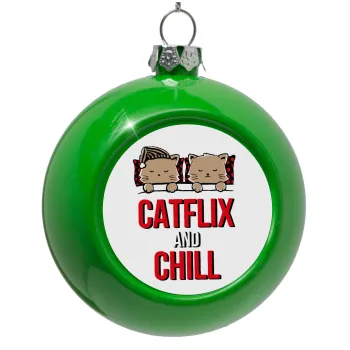 Catflix and Chill, Green Christmas tree ornament bauble 8cm