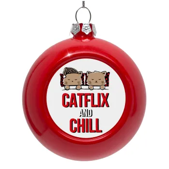 Catflix and Chill, Red Christmas tree ornament bauble 8cm