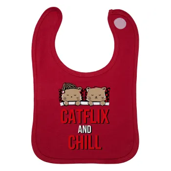 Catflix and Chill, Σαλιάρα με Σκρατς Κόκκινη 100% Organic Cotton (0-18 months)