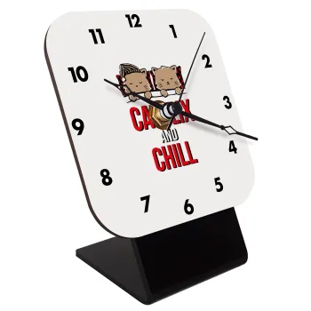 Catflix and Chill, Quartz Wooden table clock with hands (10cm)