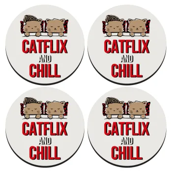 Catflix and Chill, ΣΕΤ 4 Σουβέρ ξύλινα στρογγυλά (9cm)