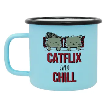 Catflix and Chill, Κούπα Μεταλλική εμαγιέ ΜΑΤ σιέλ 360ml