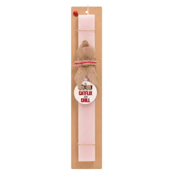 Catflix and Chill, Easter Set, wooden keychain & scented flat Easter candle (30cm) (PINK)