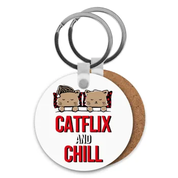 Catflix and Chill, Μπρελόκ Ξύλινο στρογγυλό MDF Φ5cm