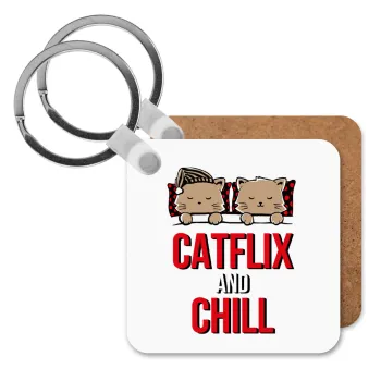 Catflix and Chill, Μπρελόκ Ξύλινο τετράγωνο MDF