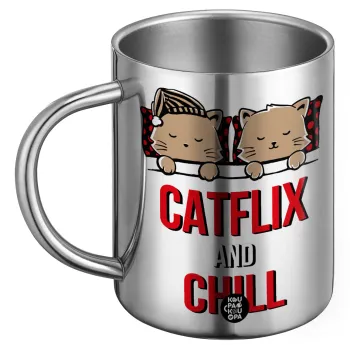 Catflix and Chill, Ανοξείδωτη Μεταλλική Κούπα 450ml - Διπλού Τοιχώματος