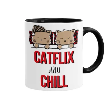 Catflix and Chill, Mug colored black, ceramic, 330ml