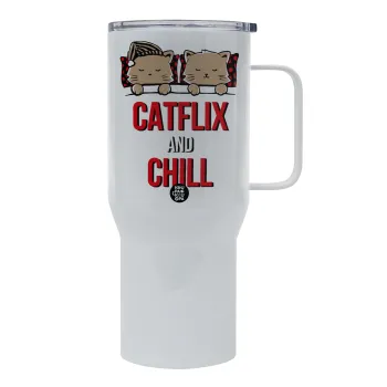 Catflix and Chill, Tumbler με καπάκι, διπλού τοιχώματος (θερμό) 750L