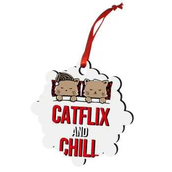 Catflix and Chill, Christmas ornament snowflake wooden 7.5cm