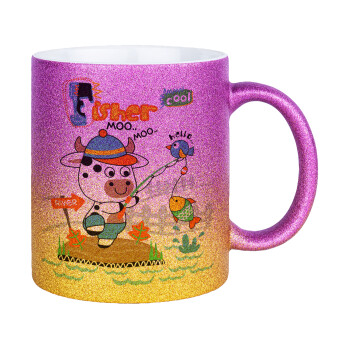 Kids Fisherman, Κούπα Χρυσή/Ροζ Glitter, κεραμική, 330ml