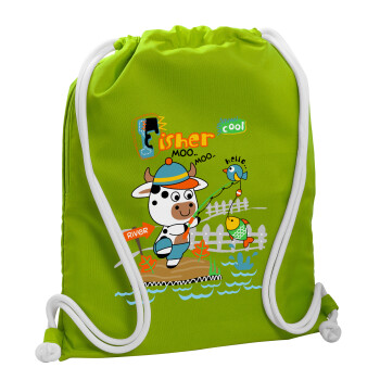 Kids Fisherman, Backpack bag GYMBAG LIME GREEN, with pocket (40x48cm) & thick cords