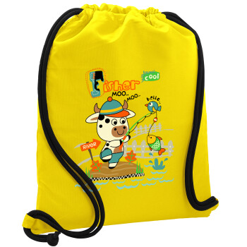 Kids Fisherman, Τσάντα πλάτης πουγκί GYMBAG Κίτρινη, με τσέπη (40x48cm) & χονδρά κορδόνια