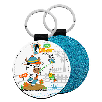 Ο μικρός ψαράς, Μπρελόκ Δερματίνη, στρογγυλό ΜΠΛΕ (5cm)