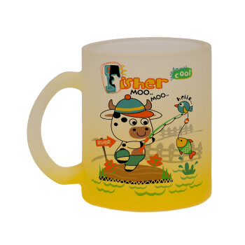 Ο μικρός ψαράς, Κούπα γυάλινη δίχρωμη με βάση το κίτρινο ματ, 330ml