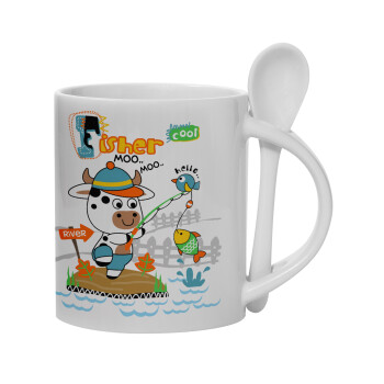 Kids Fisherman, Ceramic coffee mug with Spoon, 330ml (1pcs)
