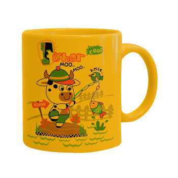 Kids Fisherman, Ceramic coffee mug yellow, 330ml (1pcs)