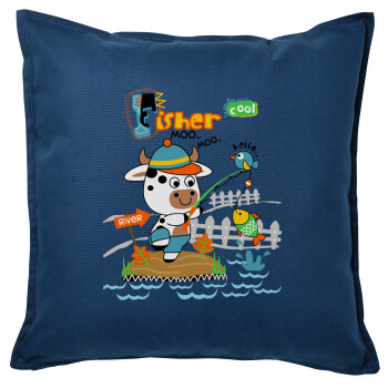 Ο μικρός ψαράς, Μαξιλάρι καναπέ Μπλε 100% βαμβάκι, περιέχεται το γέμισμα (50x50cm)
