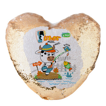 Ο μικρός ψαράς, Μαξιλάρι καναπέ καρδιά Μαγικό Χρυσό με πούλιες 40x40cm περιέχεται το  γέμισμα