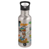 Water bottle Silver with straw, stainless steel 600ml