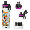 Metallic water bottle with safety lid, 850ml aluminum