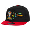 Children's Flat Snapback Hat, Black/Red (100% COTTON, CHILDREN'S, UNISEX, ONE SIZE)