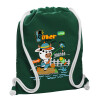 Backpack pouch GYMBAG BOTTLE GREEN, with pocket (40x48cm) & thick white cords