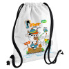 Backpack pouch GYMBAG white, with pocket (40x48cm) & thick cords