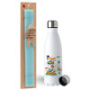 Easter Set, metallic stainless steel water bottle (750ml) & aromatic flat Easter candle (30cm) (TURQUOISE)