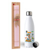Easter Set, metallic stainless steel water bottle (750ml) & scented flat Easter candle (30cm) (PINK)