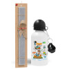 Easter Set, metallic aluminum water bottle (500ml) & aromatic flat Easter candle (30cm) (GRAY)