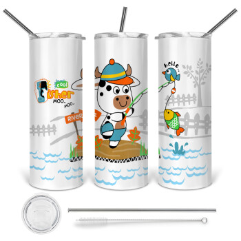 Kids Fisherman, 360 Eco friendly stainless steel tumbler 600ml, with metal straw & cleaning brush