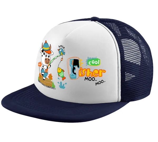 Kids Fisherman — Adult Soft Trucker Hat with Dark Blue/White Mesh (POLYESTER, ADULT, UNISEX, ONE SIZE)