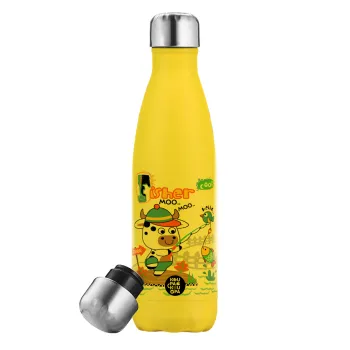Kids Fisherman, Yellow Stainless Steel Metallic Thermos, double-walled, 500ml