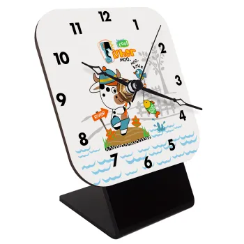 Kids Fisherman, Quartz Wooden table clock with hands (10cm)