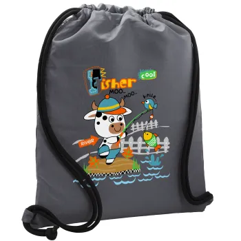 Ο μικρός ψαράς, Τσάντα πλάτης πουγκί GYMBAG ΓΚΡΙ, με τσέπη (40x48cm) & χονδρά κορδόνια