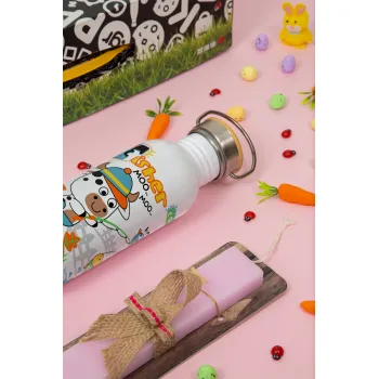 Ο μικρός ψαράς, Πασχαλινή Λαμπάδα με παγούρι μεταλλικό (620ml, stainless steel) & κερί αρωματικό πλακέ (30cm) (ΡΟΖ)