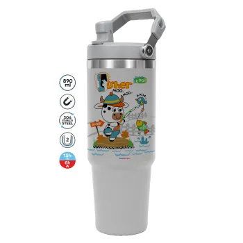 Kids Fisherman, GREY color, 890ml (30oz) stainless Steel Tumbler with Handle