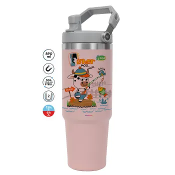 Kids Fisherman, Pink color, 890ml (30oz) stainless Steel Tumbler with Handle
