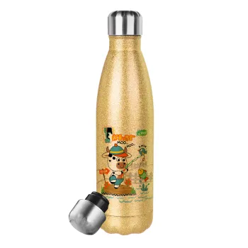 Kids Fisherman, Glitter gold stainless steel thermos bottle, double-walled, 500ml